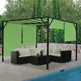 Mendler Pergola Baia, Garten Pavillon Terrassenüberdachung, stabiles 6cm-Stahl-Gestell + Schiebedach grün ~
