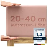 Wolkenfeld Spannbettlaken Boxspringbett Bettlaken - Spannbetttuch für Matratzen bis 40cm, 95% Baumwolle 5% Lycra, Gummizug: Starker & Flexibler Super-Stretch Gummizug für maximalen Halt, Elastisch & Rutschfest: 90x200, 140x200, 160x200, 180x200 & Übergrößen rosa 180x200-200x220 cm x 200-220 cm