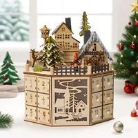 Adventskalender aus Holz mit 24 Schubladen, Weihnachtskalender mit LED-Lichtern und Musik-Sound, Countdown-Kalender-Ornament, Weihnachtsdeko Geschenk Geeignet für Büros, Häuser (Gelb)