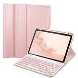 Fintie Tastatur Hülle für iPad Air 11" 2024, iPad Air 5 2022/ iPad Air 4 Hülle mit Tastatur 10.9" - Magnetisch Abnehmbarer Keyboard mit DIY Hintergrundbeleuchtung, Deutsches QWERTZ Layout, Roségold