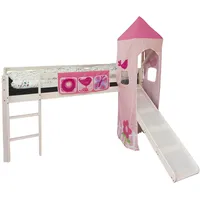 Hochbett mit Rutsche 90x200 Kinderbett Spielbett Bett Turm Weiß Rosa Homestyle4u