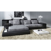 BULLHOFF Ecksofa Wohnlandschaft Ecksofa Leder/Stoff Designsofa L-Form Eckcouch LED Sofa Couch XXL Ottomane weiß grau HAMBURG III von BULLHOFF, made in Europe, das "ORIGINAL" schwarz