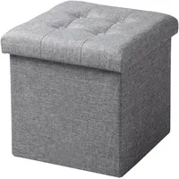 Woltu WOLTU® Sitzhocker mit Stauraum Sitzwürfel Sitzbank faltbar Truhen Aufbewahrungsbox, Deckel abnehmbar, Gepolsterte Sitzfläche aus Leinen, Hellgrau