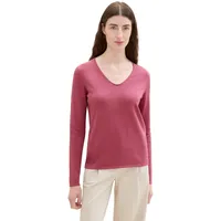 Tom Tailor Damen Basic Strickpullover mit V-Ausschnitt, Pink M