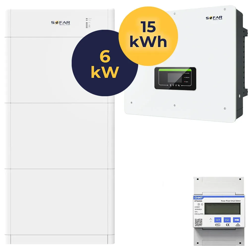 SET Sofar Solar 6 kW Hybrid-Wechselrichter HYD 6KTL-3PH +1x Sofar Solar BTS E15-DS5 15,36 kWh Batteriespeicher