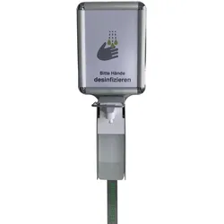 Hygienestation HS-600 mit Schild für Desinfektionsmittel | 500ml Behälter | Sockel Edelstahl verkleidet