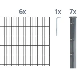 GAH Alberts Alberts Doppelstabmattenzaun 8-6-8, 2,5 m, Höhe 63-243 cm, Länge 10-30 m, Farbe:anthrazit, Zaun-Länge:15 m, Zaun-Höhe:143 cm - Grau