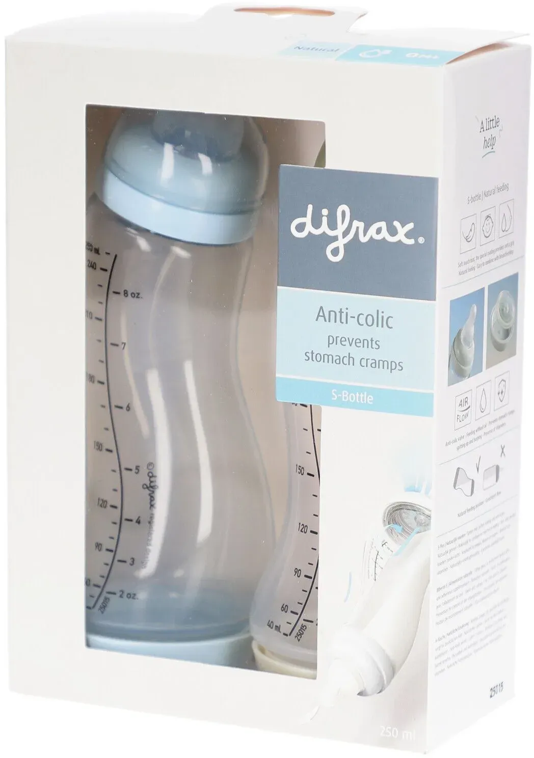 Difrax Anti-Kolik Flaschen 250ml S-Bottle - 2er Set 0M+ Flaschen Eis-Popcorn