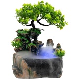 Wasserspiel LED Wasserfall Zimmerbrunnen Harz Brunnen Bonsai Wohnkultur Tischbrunnen für Büro Schlafzimmer Dekoration 17 * 15 * 18cm