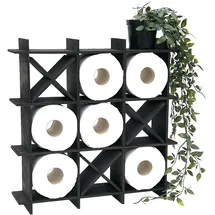 DanDiBo Ambiente DanDiBo Toilettenpapierhalter Schwarz Holz Tic Tac Toe 96421 Klopapierhalter WC Freistehend Ersatzrollenhalter Papierhalter Rollenhalter