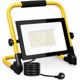 ZCLIKEU LED Baustrahler 100W 6000K Kaltweiß, Baustellenlampe mit Stecker und Faltbarer Ständer, IP66 Wasserdicht Bauscheinwerfer für Autoreparaturen Garage Baustelle Werkstatt