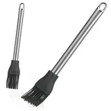 com-four® 2x Backpinsel aus Silikon - Glasurpinsel für die Küche - Koch- und Backhilfe zum Glasieren und Bepinseln - Zubereitungshilfe für Torten (2x Backpinsel grau)