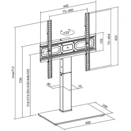 Maclean Brackets Universal-TV-Ständer 32-65 Zoll max. 40kg VESA 400x400 Schwarz Glas/Kunststoff/Stahl