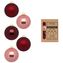 MAGIC by Inge 24 Weihnachtskugeln 3cm Glas Christbaumkugeln Weihnachtsbaumkugeln weinrot rosa