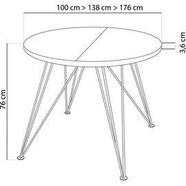 WFL GROUP Runder Ausziehbarer Esstisch - Loft Style Tisch mit Goldenen Metallbeinen - 100 bis 180 cm - Industrieller Glamour Tisch für Wohnzimmer - Spacesaver - Eiche Lefkas - 100 cm