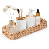 posionks 1 Rattan Badezimmer Brotkorb Geflochten KöRbe Aufbewahrung Kleiner Korb Eitelkeit Tabletts für Lagerung, Dekorativ Toilettenbehälter (Natürliche 28 x 11.5 x 4cm)