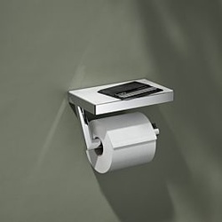 Keuco Reva Toilettenpapierhalter 12873019000 verchromt, mit Glasablage, offene Form, Rollenbreite 100/120mm