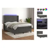 vidaXL Boxspringbett mit Matratze & LED Dunkelgrau 140x200 cm Samt