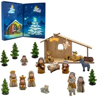 Spetebo Weihnachtskrippe Adventskalender 2024 mit 24 Figuren - 26 x 13 cm - Holz Krippenstall mit Kunststeinfiguren - Weihnachten Advent Winter Tisch Deko ...