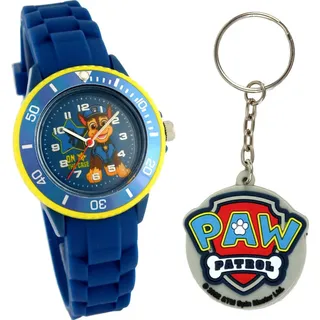 Paw Patrol Kinderarmbanduhr mit Silikonarmband und Schlüsselanhänger Blau 35 mm japanisches Quarzuhrwerk