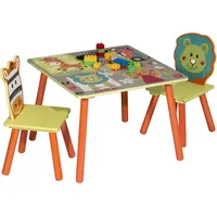 Woltu Kindertisch Waldtiere 3-tlg. 90 x 60 cm Kiefer lackiert mehrfarbig