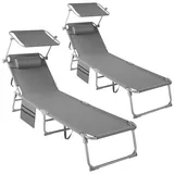 Tectake tectake® 2er Set Sonnenliege, klappbar, 4-fach verstellbare Rückenlehne mit Kopfpolster, grau