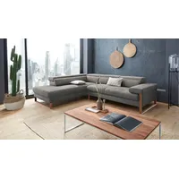 Ecksofa W.SCHILLIG "finn, Designsofa mit tollem Sitzkomfort, bequem, L-Form", grau (grau s22), B:281cm H:71cm T:230cm, Flachgewebe S22 (100% Polyester);Stoff S37 (100% Polyester);Longlife Xtra-Leder Z59: Glattleder mit modischer Prägung. Hautstärke 0, 9 - 1, 1 mm, Sofas, Ecksofa, German Design Award 2016, Fußgestell Nussbaum natur, Breite 281 cm