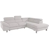 Ecksofa COTTA "Driver L-Form" Sofas Gr. B/H/T: 266cm x 73cm x 214cm, Struktur, Ottomane rechts, mit Kopfteilverstellung-ohne Bettfunktion und Bettkasten, grau (argent) mit Kopfteilverstellung, wahlweise Bettfunktion