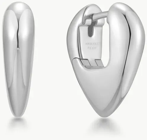 ANIA HAIE - HUGGIE HOOP EARRINGS - PUFFY SHIELD - silver
