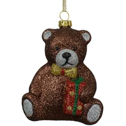 Christbaumschmuck Kunststoff 9,8cm Teddy Bär Figur Bruchfest mit Glitzer Weihnachtsbaum Anhänger Weihnachten Weihnachtsbaumschmuck Wald Tiere Braun