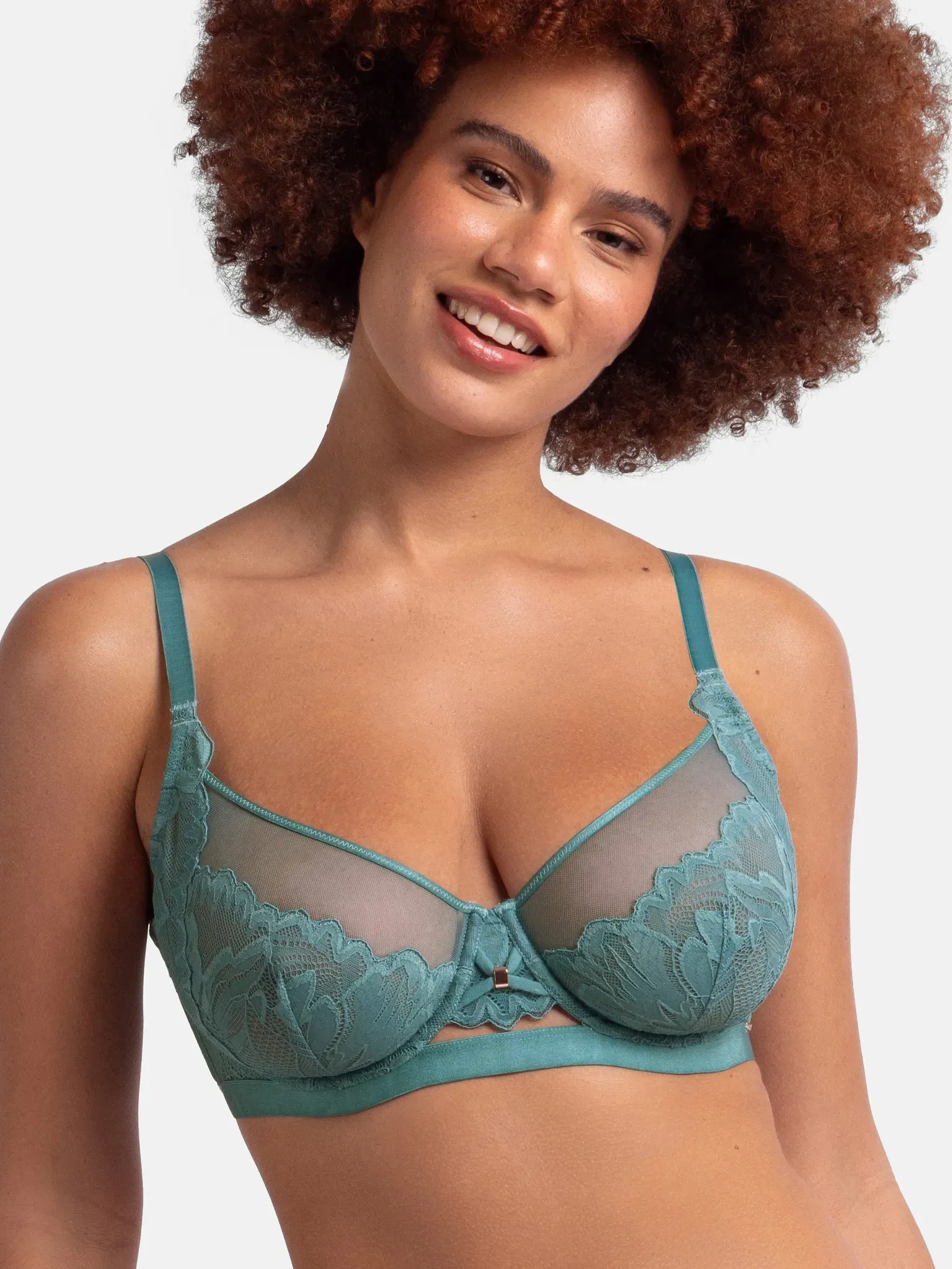 Bügel-BH DORINA, Damen, Gr. 75, Cup F, grün, Obermaterial: 68% Polyamid, 21% Polyester, 11% Elasthan, unifarben, bequem, BHs Bügel-BH, Curves mit feinem Spitzenbesatz