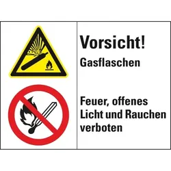 Aufkleber I Kombischild mit Symbolen Vorsicht! Gasflaschen..., ISO 3864, Folie, 200x150mm