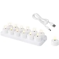 zeitzone LED Teelichter warmweiß 12 Stück Teelicht flackernd Aufladbar USB Ladestation