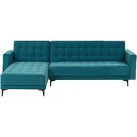 Beliani Modul Eckschlafsofa ABERDEEN Samtstoff Seeblau 4-Sitzer rechtsseitig