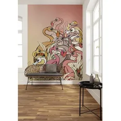 KOMAR Vliestapete »Flamingos and Lillys«, bunt, glatt
