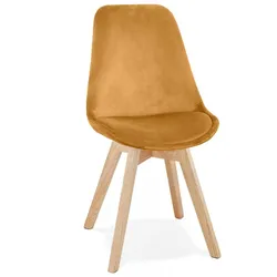 Retro Holzstuhl mit Samtbezug in Senfgelb | Eleganter Esszimmerstuhl mit Polsterung | Vintage Designstuhl mit Natürlichen Holzbeinen | Kadima Design