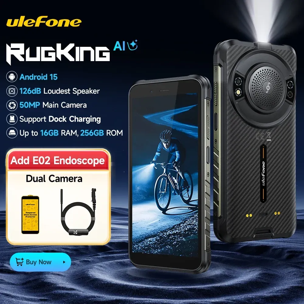 【2025 NEU】 Ulefone RugKing 4G Robustes Telefon Android 15 Bis zu 16 GB + 256 GB Wasserdichtes Smartphone 9600 mAh 50 MP Kamera NFC Globale Version