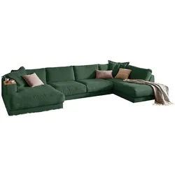 KAWOLA Sofa MADELINE Wohnlandschaft U-Form Cord smaragd Longchair links