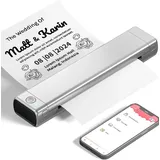Thermodrucker Inkless Printer Kompatibel mit Android & iOS für Handy & Laptop, Unterstützt 210x297mm A4 Thermopapier, Tragbarer Drucker, Silber - Silber