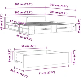 vidaXL Bettgestell mit Schubladen Schwarz 200x200 cm Holzwerkstoff