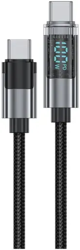 Encore Energy neuer Kabel mit USB-C x2 5A QC PD 100W für das Laden und den Datentransfer 100 cm geflochten schwarz EE154-CC