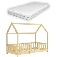 [en.casa] Kinderbett Sisimiut mit Matratze und Rausfallschutz Kiefernholz 70 x 140 cm Holzfarben