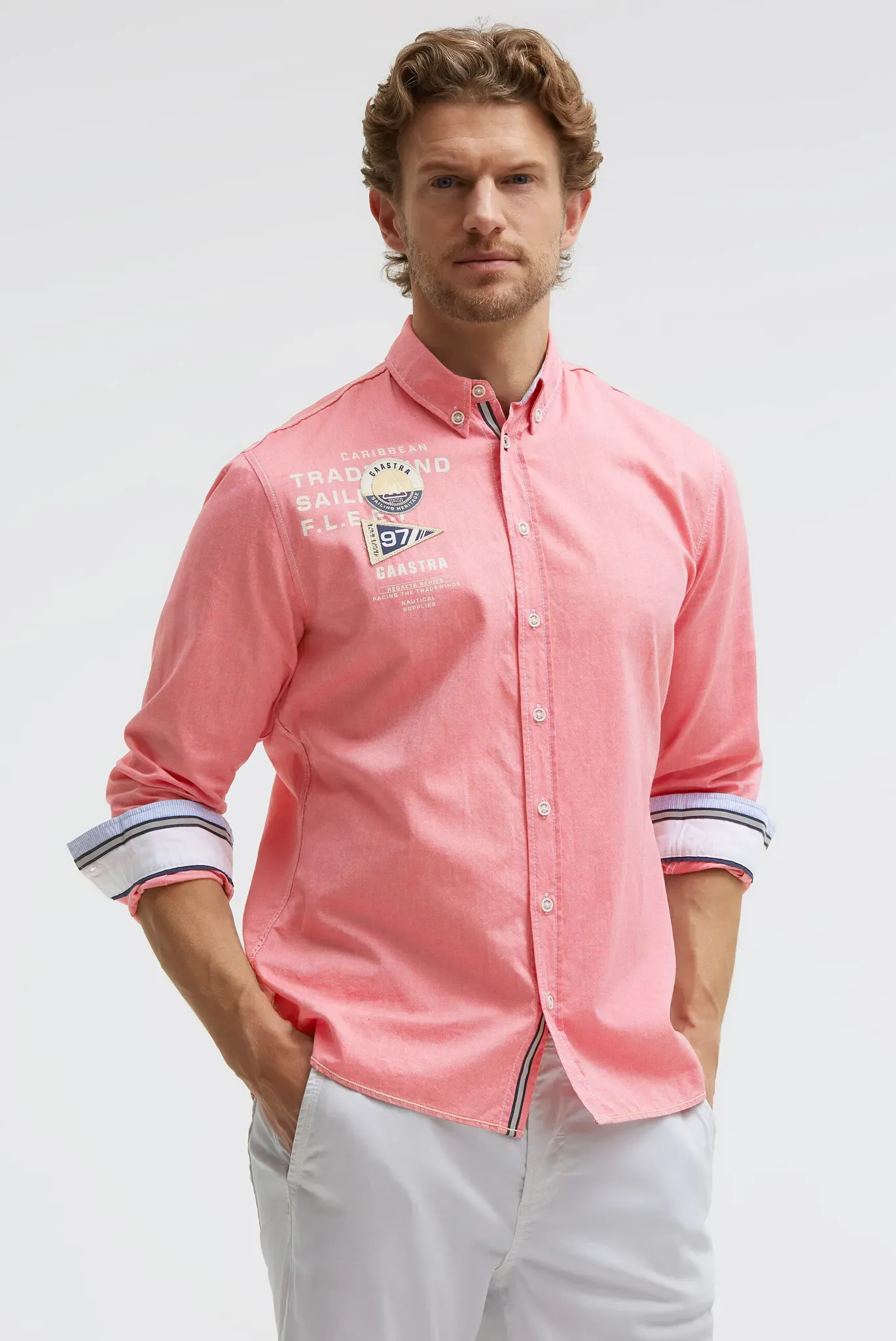 Langarmhemd GAASTRA, Herren, Gr. 3XL, Normalgrößen, rosa (coral), Web, Material: 100% Baumwolle, regular fit normal, 1-Knopf-Manschette, Hemden, mit reflektierenden Tapes