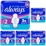 Always Ultra Damenbinden Mässige Periode (Größe 2) mit Flügeln 12 Stück, Super Absorbierend, Ultradünn, Für Die Periode (Packung mit 5)
