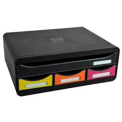 Exacompta Schubladenbox Toolbox  schwarz, gelb, orange, pink 319798D, DIN A4+ quer mit 4 Schubladen