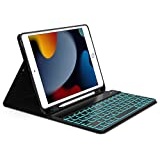 IVEOPPE Tastatur iPad 9. Generation, iPad 10.2" Tastatur mit Hülle (iPad 9./8./7. Generation), Magnetisch 7-Farbige Beleuchtung mit QWERTZ Tastatur für iPad Air 3 und iPad Pro 10.5, Schwarz