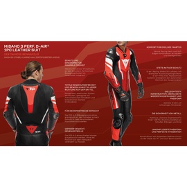 Dainese Misano 3 D-air, Perf. 1PC Leather Suit black-red-fluored, 54