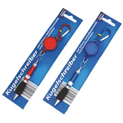 Global Partner Kugelschreiber Karabinerhaken Aufrollautomatik Minenfarbe blau Schreibgerät Stift mit Karabiner farbe nicht wählbar