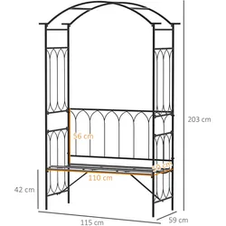 Outsunny - Gartenbank - B115 x T50 x H203 cm - schwarz