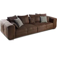 Cavadore Big Sofa Mavericco / Große Polster Couch mit Mikrofaser-Bezug Lederoptik / Inklusive Rückenkissen und Zierkissen in / Maße: 287 x 69 x 108 cm (BxHxT) / Farbe: Antik Braun